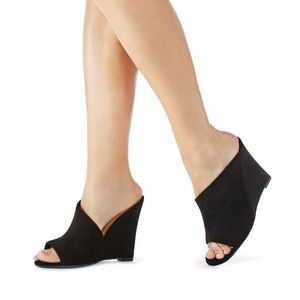 Justfab Evelyn black cutout suede wedge heel 9
